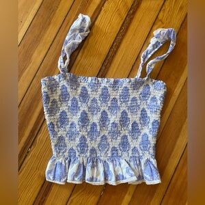 Wildred Smocked blue white Floral Ruffle Crop Top